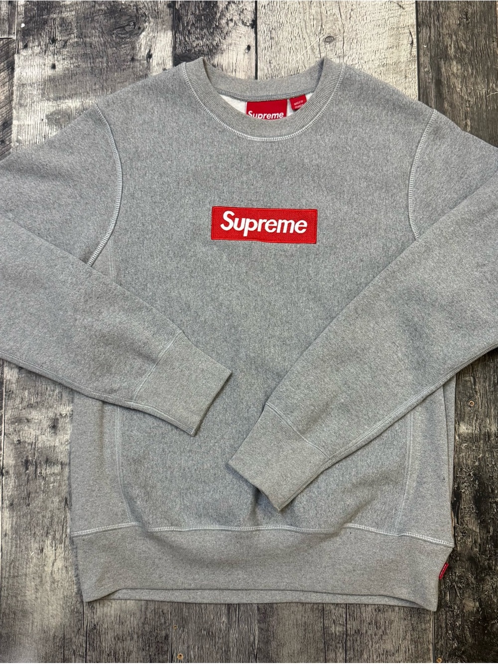 Supreme Gray Crewneck with Red Box Logo